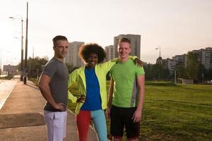 portrait multiethnic group of people on the jogging photo