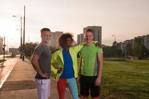 portrait multiethnic group of people on the jogging photo