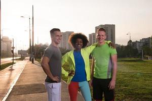 portrait multiethnic group of people on the jogging photo