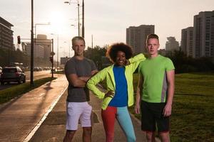 portrait multiethnic group of people on the jogging photo