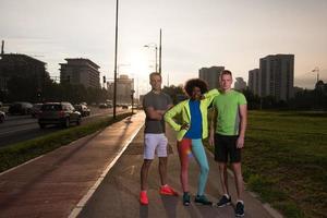 portrait multiethnic group of people on the jogging photo