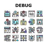 Debug Research And Fix Collection Icons Set Vector