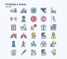 Hygiene and covid virus linear coloured icon set vector