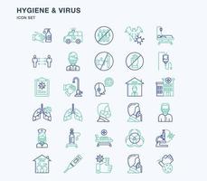 Hygiene and covid virus outline coloured icon set