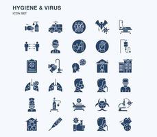 Hygiene and covid virus solid icon set vector