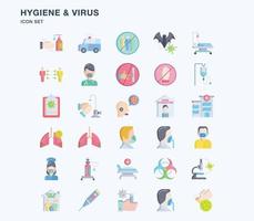 conjunto de iconos planos de higiene y virus covid vector