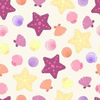 Seashell and starfish seamless pattern background Flat design illustration Multicolor seashell. Can be used for wallpaper or background summer and beach theme vector