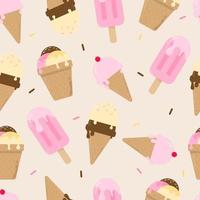 dibujado a mano helado clásico patrón sin costuras verano patrón fondo plano vector diseño. se puede usar para papel tapiz y fondo para temas de verano o postres.