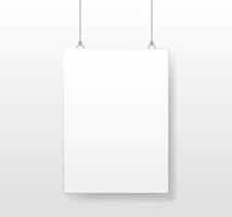 Hanging Poster White Blank Mockup Clipped Empty Canvas Sheet Showcase Template vector