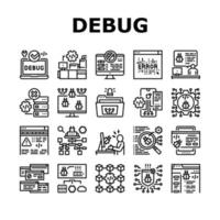 Debug Research And Fix Collection Icons Set Vector