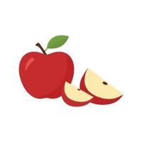 Red apple with green leaf and apple slice in flat style.Vector illusration solated on white background. vector