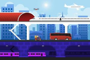 Transport traffic city landscape flat element design. vector illustration