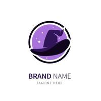 witch hat logo illustration in purple color vector