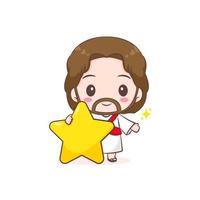 Cute Jesus holding big star. Chibi cartoon character isolated white background. vector