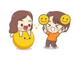 Cute lovers couple with smile icon chibi cartoon character. Happy valentine day vector