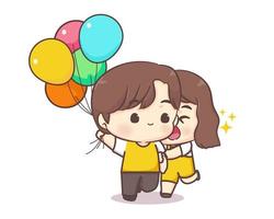 Cute lovers couple happy holiday chibi cartoon character. Happy valentine day vector