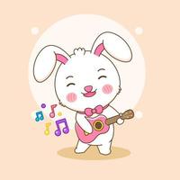 Cute rabbit playing guitar. Bunny cartoon character illustration. vector