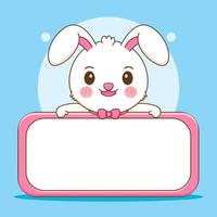 Cute rabbit with empty board. Bunny cartoon character illustration. vector