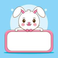 Cute rabbit with empty board. Bunny cartoon character illustration. vector