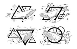 ballena minimalista y dibujo geométrico vector