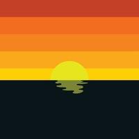 paisaje panorámico plano de dibujos animados, puesta de sol con las palmeras sobre fondo colorido. ilustración vectorial vector