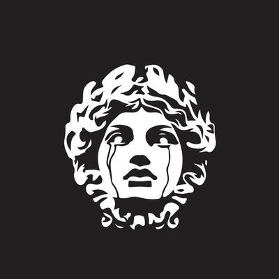 Art objects for the exhibition of classical and contemporary painting, sculpture and music. Hand illustrations, plaster bust, statues and abstract shapes, spots and lines. Drawings for poster