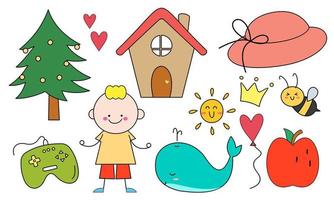 Cute children's drawing, kids doodles illustration vector