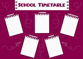 School timetable for kids with days of the week and planes, dots and lines. Weekly planner. Schedule design template. vector