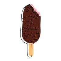 Doodle colorful illustration of strawberry ice cream with chocolate isolated on white background. Cartoon vector illustration.