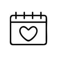 calendar, heart icon vector. Isolated contour symbol illustration vector