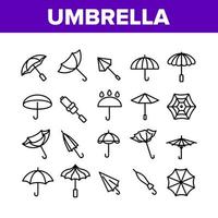 Umbrella Rain Protect Collection Icons Set Vector