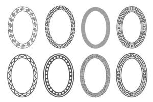 Greek key oval frame set. Circle borders with meander ornaments. Ellipse ancient designs. Vector