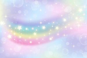 fondo de unicornio de arco iris de fantasía holográfica. cielo de color pastel. paisaje mágico, patrón fabuloso abstracto. lindo fondo de pantalla de dulces. vector. vector
