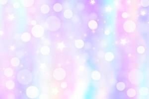 Rainbow unicorn background. Pastel gradient color sky with glitter and bokeh. Magic galaxy space and stars. Vector abstract pattern.