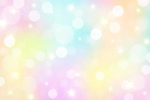 Rainbow unicorn background. Pastel gradient color sky with glitter. Magic galaxy space and stars. Vector abstract pattern.