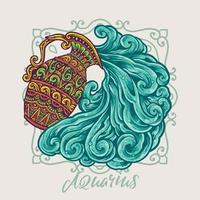 Aquarius zodiac vintage mandala style illustration vector