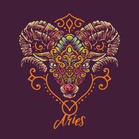 Aries zodiac mandala style illustration vector