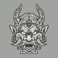 The black and white oni mask japanese demon illustration vector