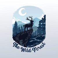 la ilustración de la aventura del bosque salvaje y los ciervos vector