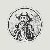 The cowboy shaving hand drawn vintage illustration vector