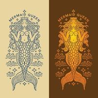 The mermaid queen monoline vintage illustration