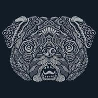 Dog pug mandala art vintage illustration vector