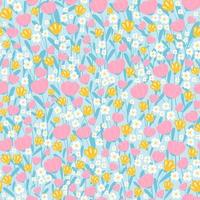 Spring floweral seamless pattern on blue background for surface design or wrapping paper, spring ornament vector