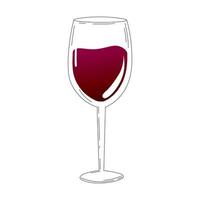 Wine glass with red wine in black and white style on white background for logo or print, alchol drink for menu design in cartoon style vector