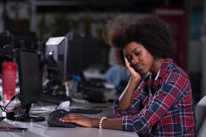 a young African American woman feels tired in the modern office photo