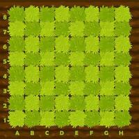 Farm style chess board for 2D game interface UI. Beds with grass on the field for playing chess vector