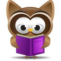 cartoon owl holding and reading a book vector