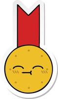 sticker of a cute cartoon gold medal vector