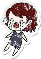 distressed sticker of a cartoon crying vampire girl vector