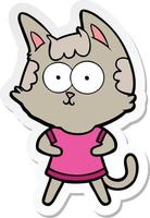 sticker of a happy cartoon cat vector